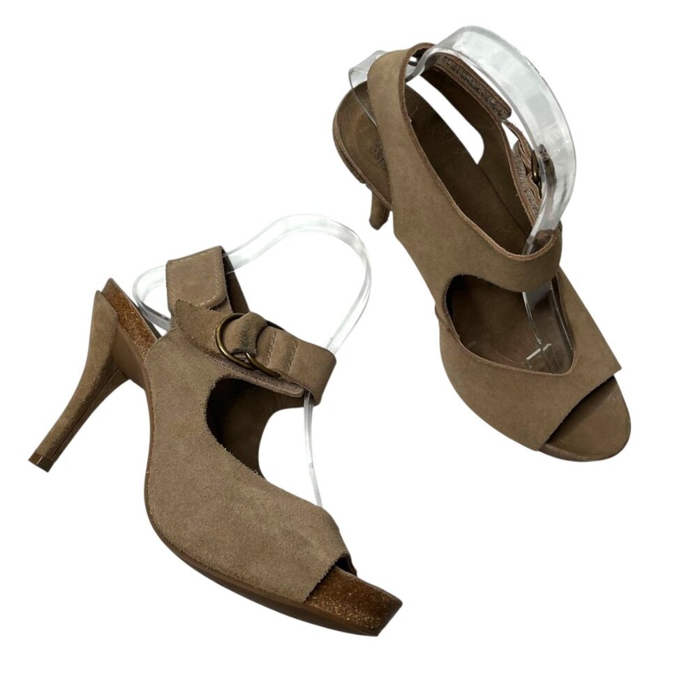 Pedro Garcia Womens Beige Suede Stiletto Heel Sling Back Open Toe Sandals US 7